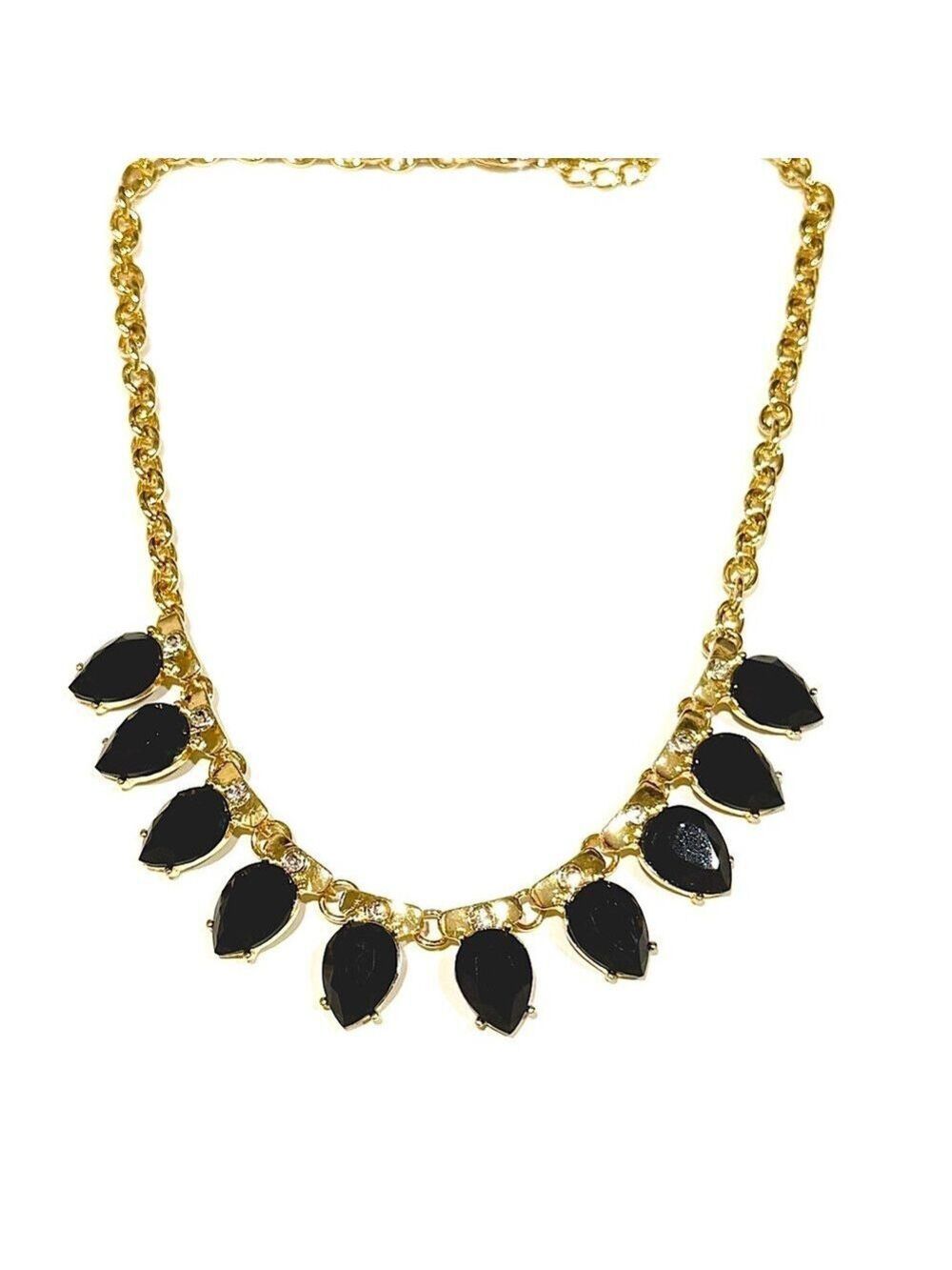 LEE ANGEL for NEIMAN MARCUS Black Stone Teardrop Gold Necklace NWT